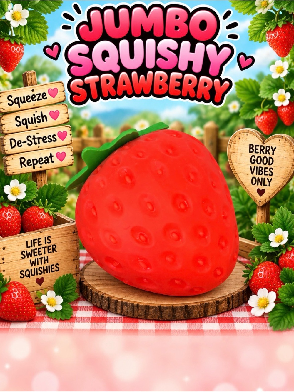 Jumbo Strawberry Squishy Stress Toy - Red